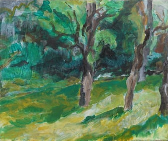 Vintage American Modernist Landscape Original Oil Painting
