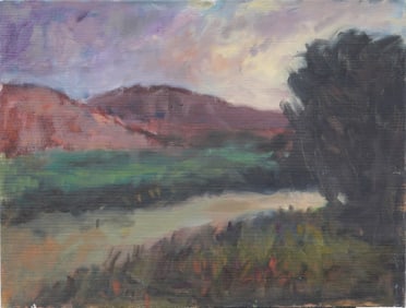 Vintage American Modernist Abstract Landscape Original Oil Painting