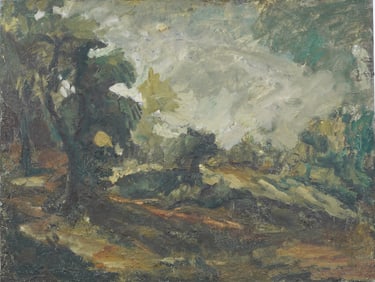 Vintage American Modernist Landscape Original Oil Painting
