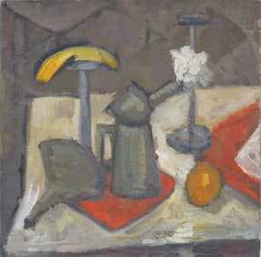 Vintage American Modernist Kitchen Table Still Life Original Oil Painting
