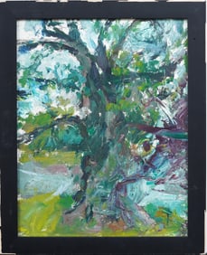 Vintage American Modernist Abstract Landscape Original Oil Painting