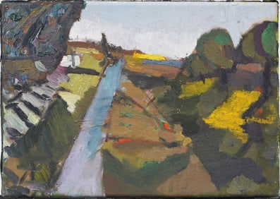 Vintage American Modernist Abstract Landscape Original Oil Painting