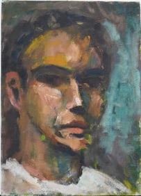 Vintage American Modern Male Portrait Original Oil Painting