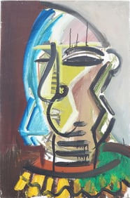 Large Vintage American Modernist Cubist Portrait Original Oil Painting
