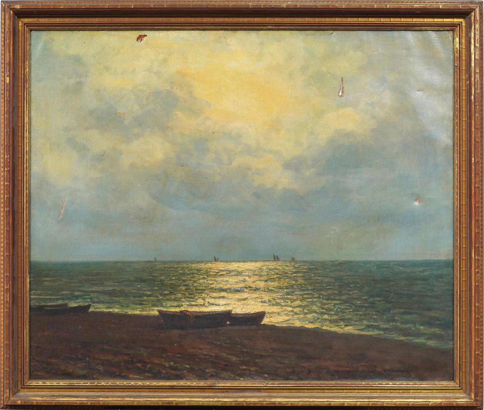 Arsene Chabanian (1864-1949) Antique French Impressionist Moonlit Seascape Framed Oil Painting (1 of 8)