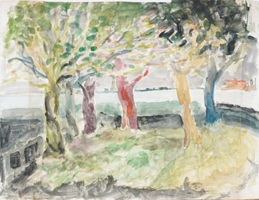 Antique American or European Landscape Watercolor Painting