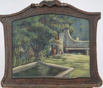 Signed "M.M. Wagner" Framed Antique American Impressionist Hidden Flower Pool Oil Painting