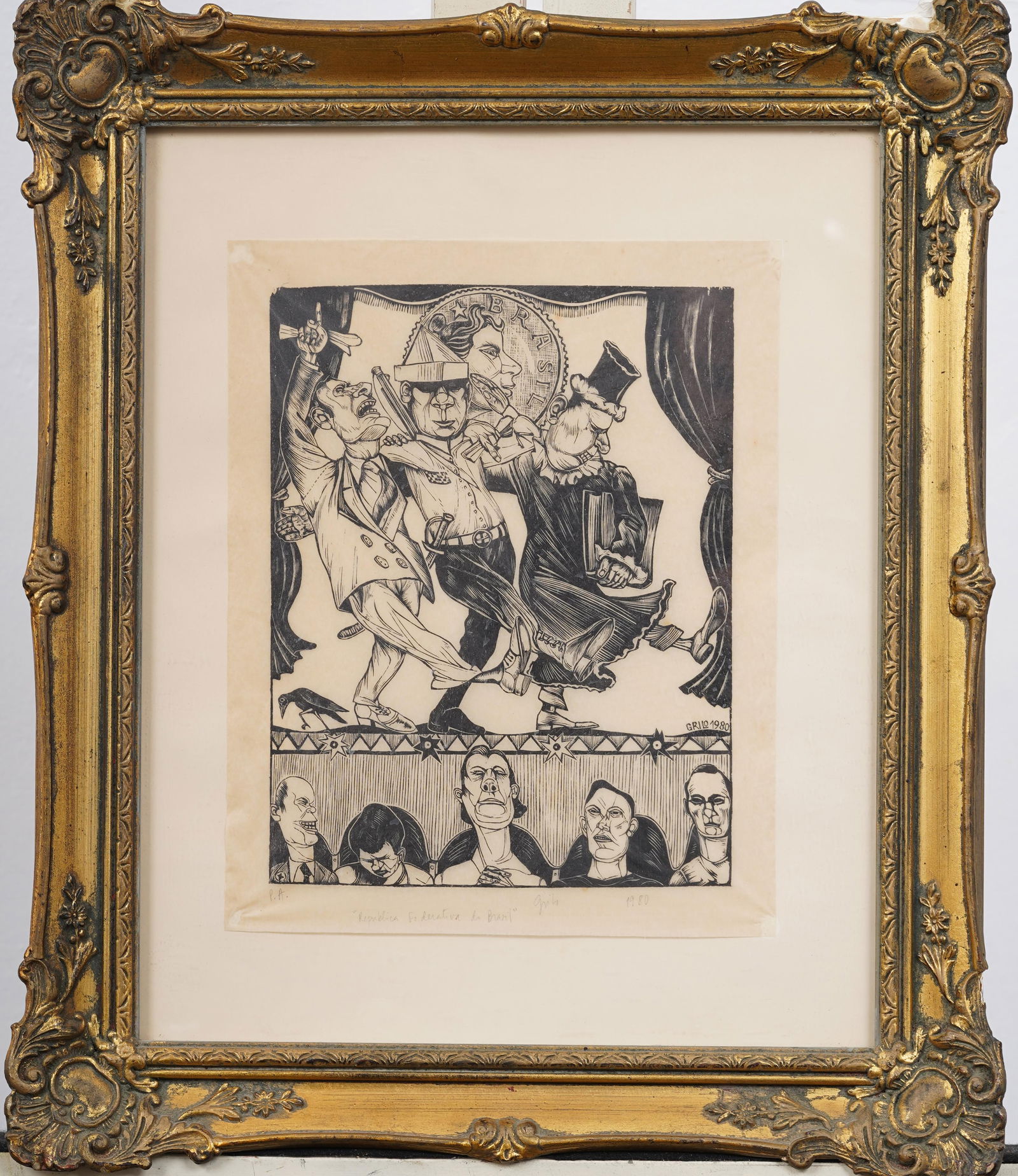 Signed Vintage Modernist Brazilian Political Print Nicely Framed (1 of 7)