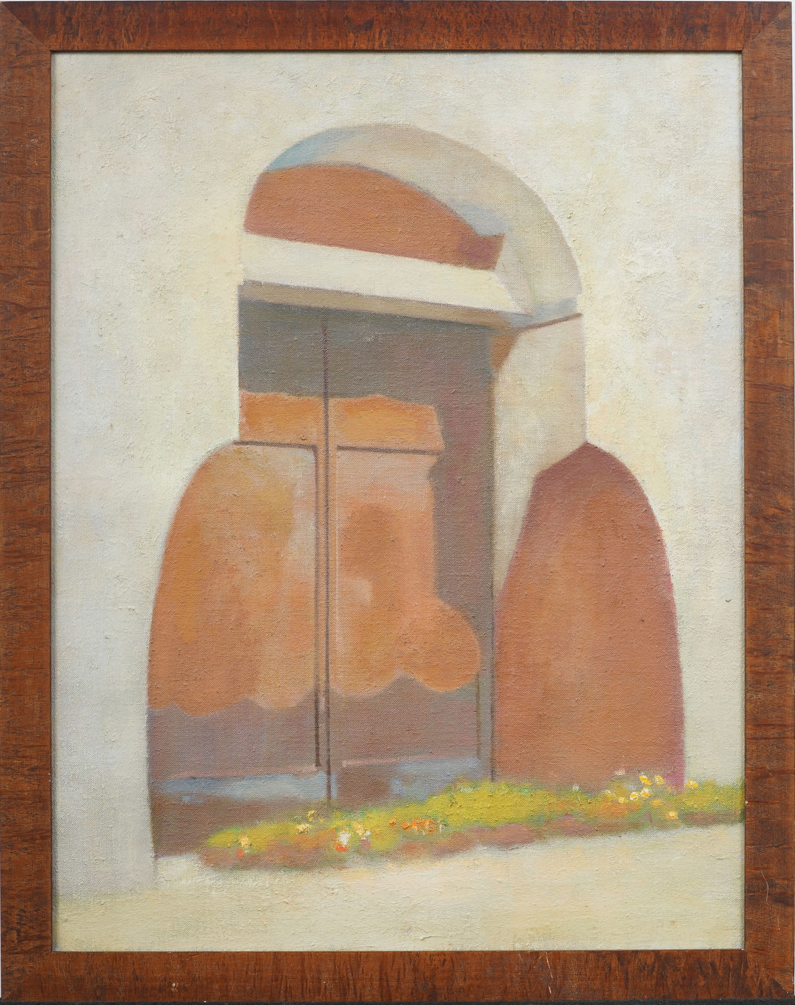 Vintage American School Modernist Original Architectural Landscape Framed Oil Painting (1 of 6)