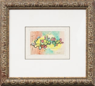 George Hanergritz (1909-1998) American Modernist Signed Abstract Original Painting on Paper