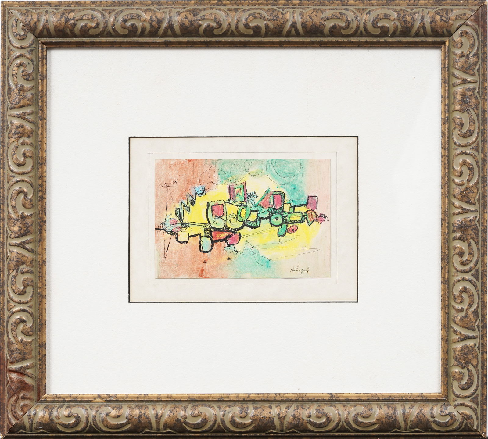 George Hanergritz (1909-1998)  American Modernist Signed Abstract Original Painting on Paper (1 of 6)