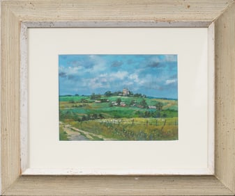 Vintage European Modernist Nicely Framed Landscape Flower Fields Original Oil Painting