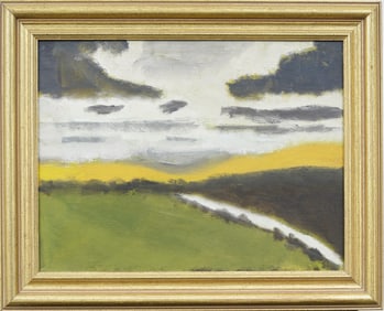 Antique American Modernist Framed Landscape Oil Painting