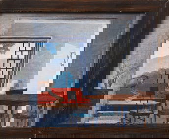 Mary Loomis Yntema Signed Vintage American Modernist Interior Scene Original Oil Painting