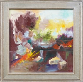 Signed Contemporary American Modernist Landscape Framed Original Oil Painting