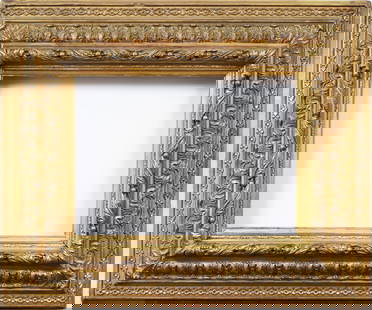 Antique Fancy Gold Giltwood French Oil Painting Frame: Antique French oil painting frame. Measuring: 19.75 by 23.5 inches overall, 10.75 by 14.75 inches rabbet, and 9.75 by 13.75 inches sight.. Please see all images for condition. Size is measured and wri