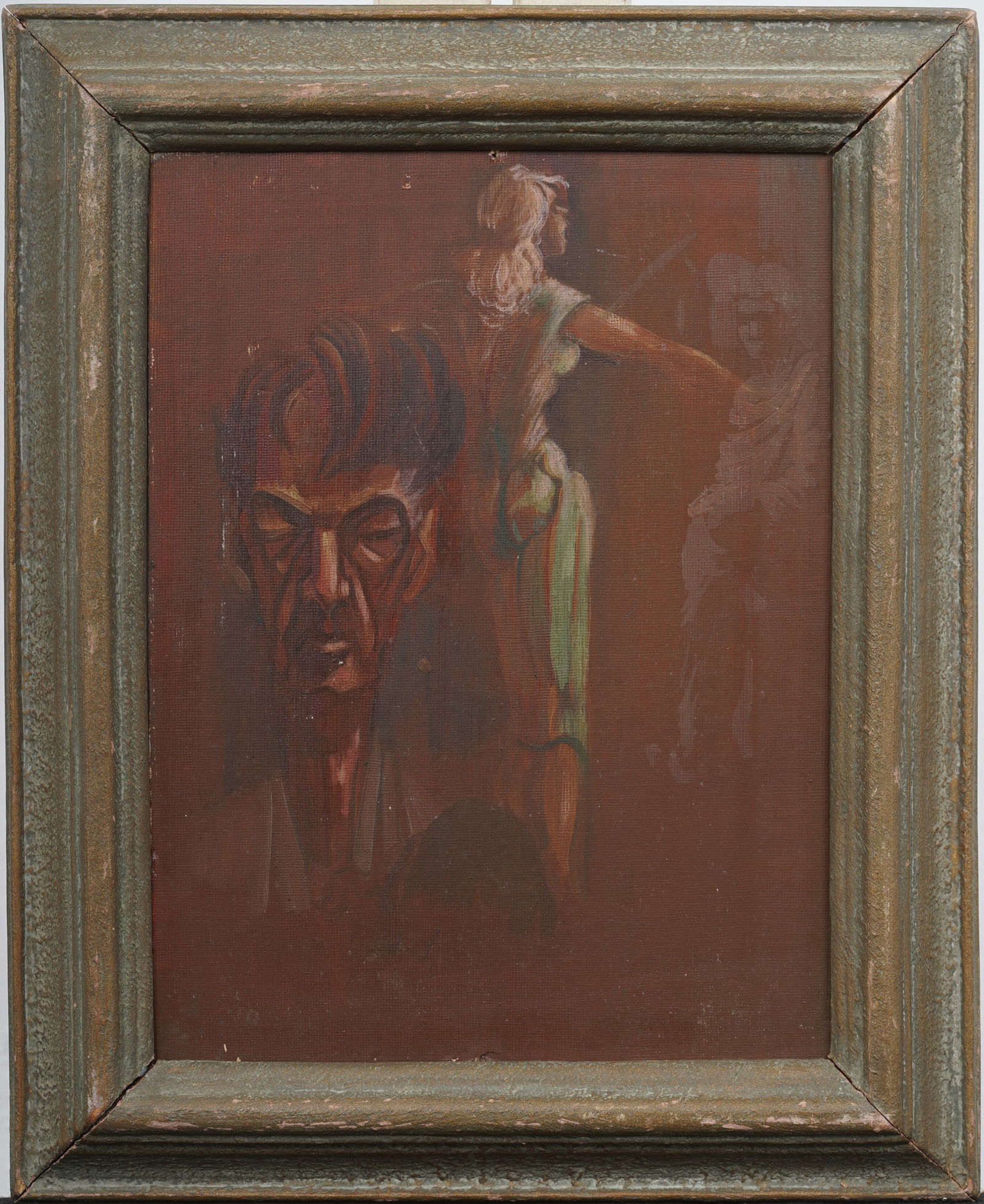 ATTR Reginald Marsh (1898 - 1954) Antique American Modernist Portrait Original Oil Painting: Antique American oil painting attributed to Reginald Marsh (1898 - 1954). Oil on canvasboard. Signed. Framed. Measuring: 12 by 16 inches overall, and 9 by 12 painting alone. Please see all images for