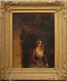 Antique Early American Young Woman Framed Portrait Original Oil Painting