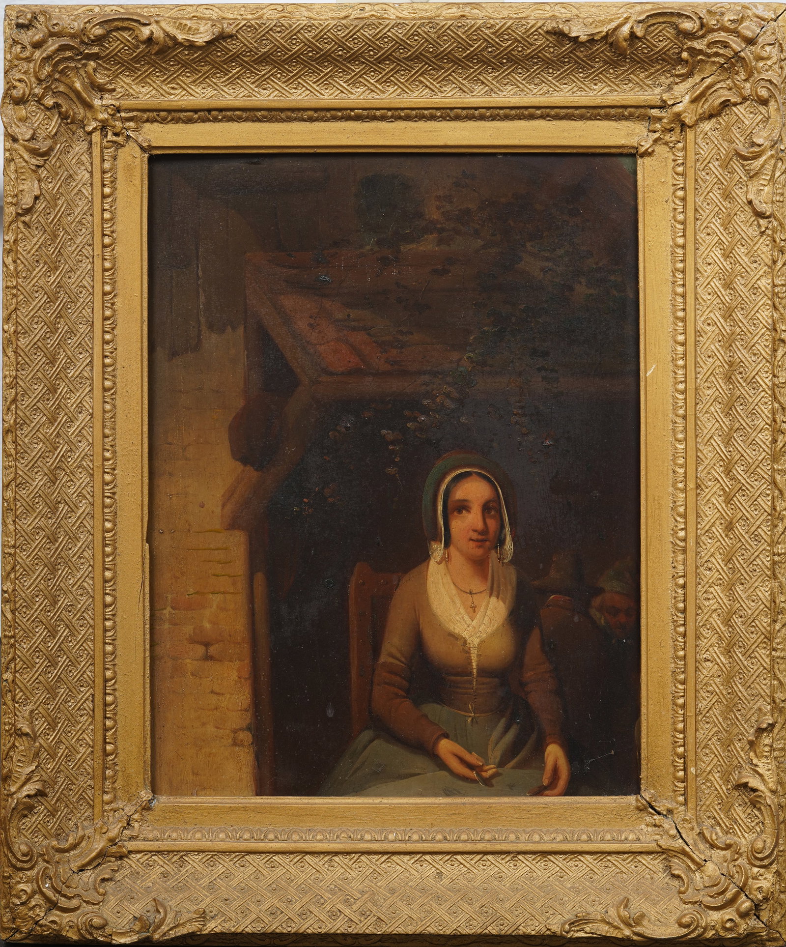 Antique Early American Young Woman Framed Portrait Original Oil Painting (1 of 5)