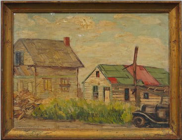 Signed "Goldfarb" Antique American Impressionist Coastal Dock Landscape Original Oil Painting