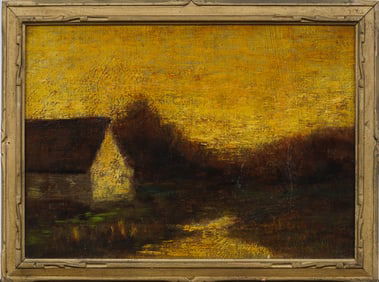 Bruce Crane (1857 - 1937) Antique American Tonalist Sunset Landscape Signed Oil Painting
