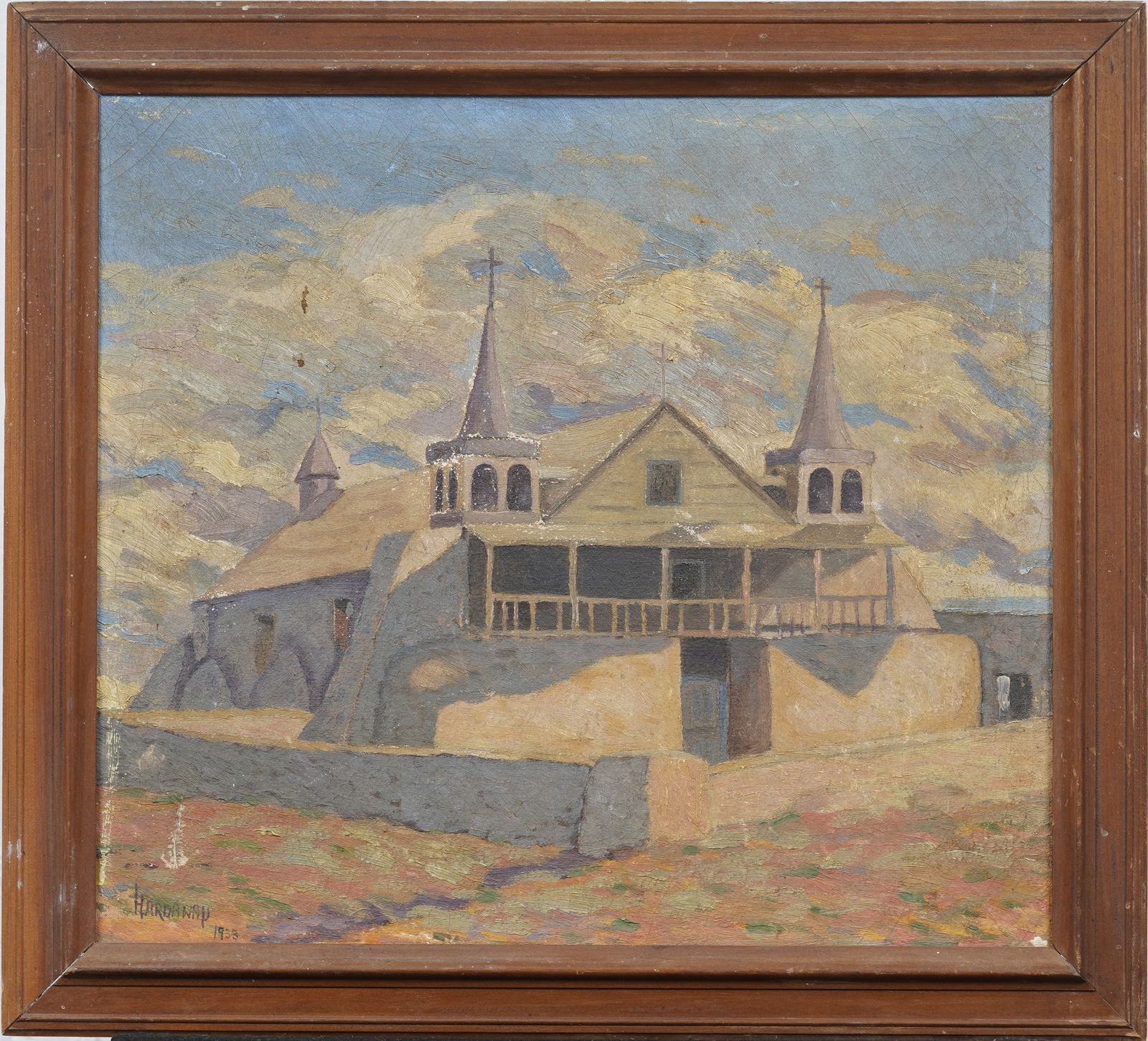 Old Adobe Church Isleta New Mexico Signed 1933 Taos School Antique American Original Oil Painting (1 of 6)