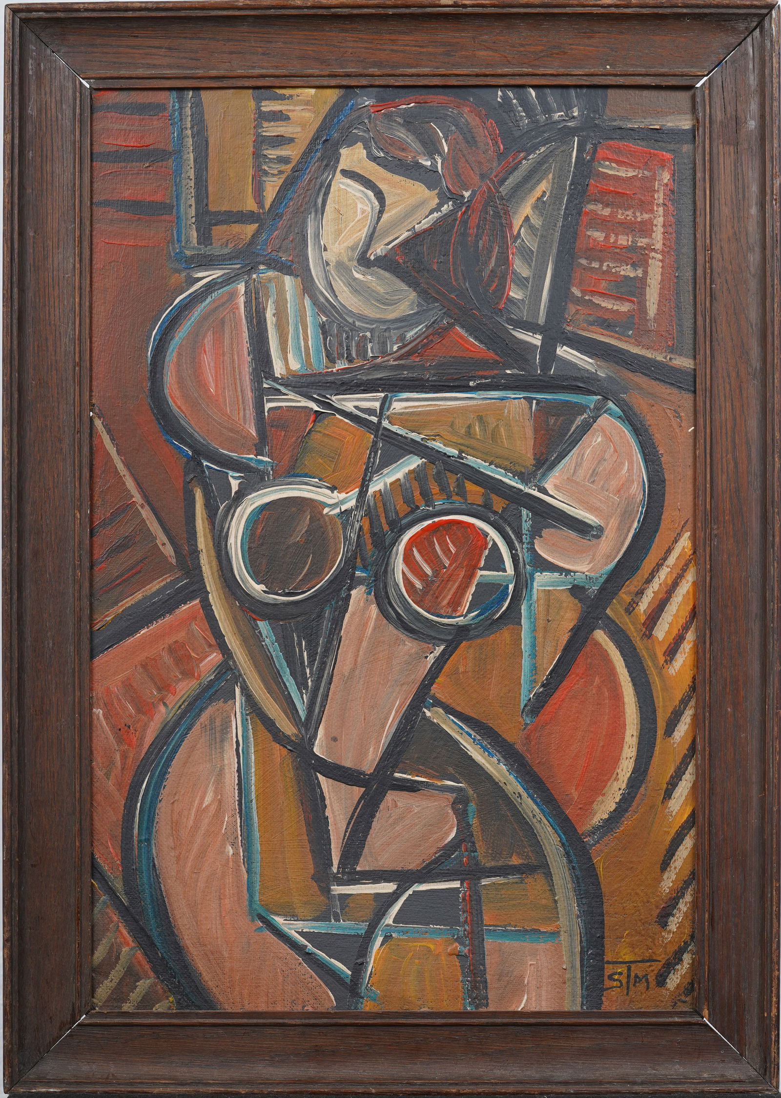 Vintage American Modernist Signed Cubist Portrait Framed Original Oil Painting (1 of 7)