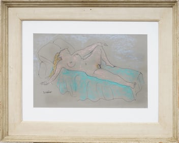 Joseph Wolins (1915 - 1999) Signed American Mid-Century Erotic Nude Portrait Pastel Drawing