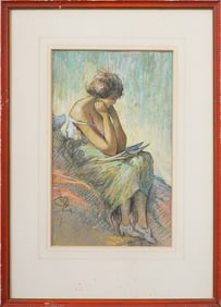 Signed Antique American or European Nude Woman Portrait Interior Scene Framed Pastel Painting