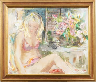 Fay Moore "Vogue Girl" Signed Vintage American Impressionist Portrait Framed Original Oil Painting