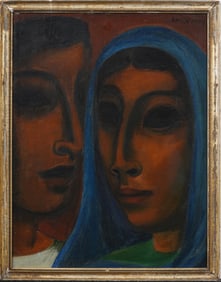 Juan DePrey (1904-1962) Vintage Puerto Rican Modernist Portrait Framed Original Oil Painting