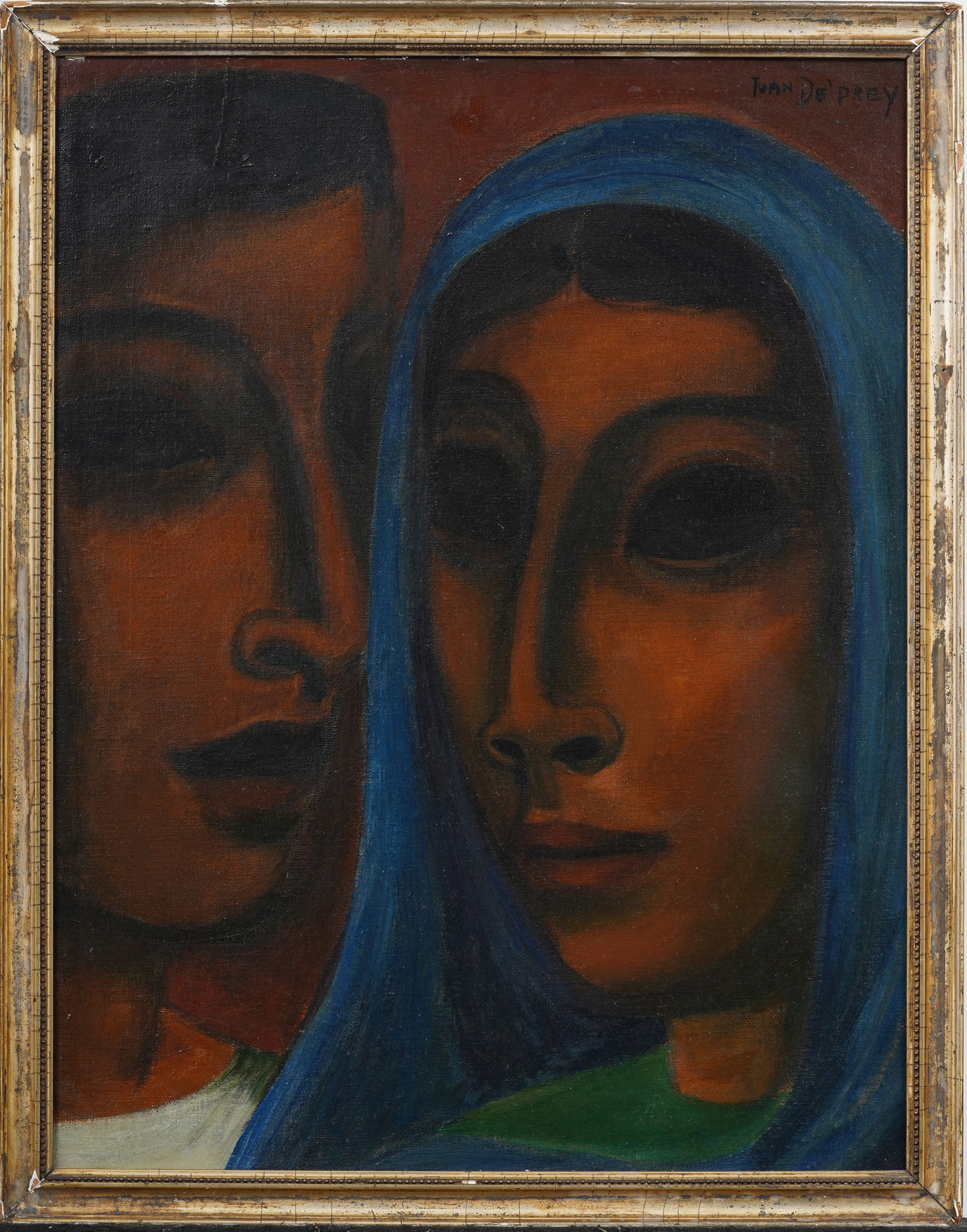 Juan DePrey (1904-1962) Vintage Puerto Rican Modernist Portrait Framed Original Oil Painting