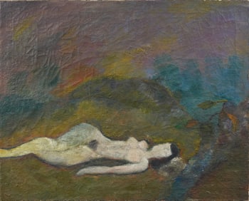 Vintage American Modernist Large Fauvist Nude Woman Portrait Abstract Landscape Oil Painting