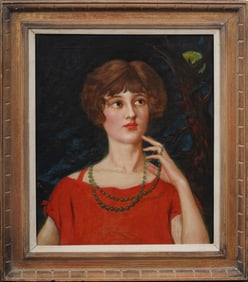 Incredible Vintage American School Full Moon Modernist Woman Portrait Original Oil Painting