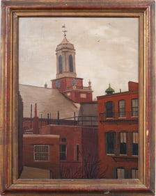 David Hill, Beacon Hill Boston Charles Street Church Modernist Vintage American Oil Painting