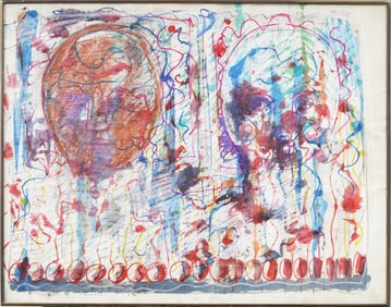 Signed 1967 Vintage American School Kulicke Framed Outsider Art Abstract Portrait Painting