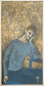 "Blue Boy" Vintage American Modernist Outsider Portrait Large Original Oil Painting