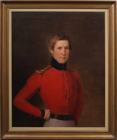 Antique English Male Army Officer Portrait Framed Realist 19th Century Framed Original Oil Painting