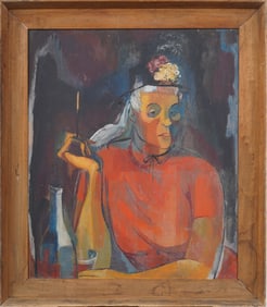 Robert Collins 1947 Signed Modernist Michigan Portrait Framed Vintage American Original Oil Painting