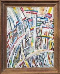 Vintage Futurist American Modernist Abstract Expressionist Framed Original Oil Painting