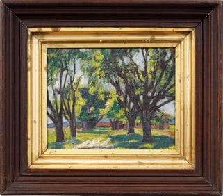 Antique Signed 1920 American or European Impressionist Landscape Framed Original Oil Painting