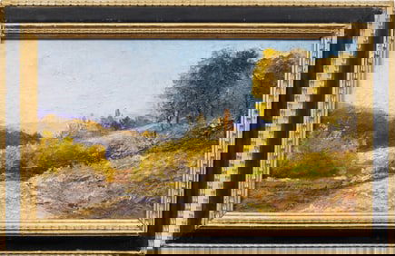 Vintage American or European Impressionist Mountain Landscape Framed Original Oil Painting