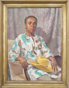 Antique American Impressionist Young Black Man Nicely Framed Oil Painting Portrait