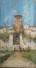 Antique European Impressionist Signed Landscape Original Oil Painting