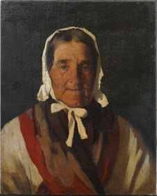 Antique American School Super Realist Woman Portrait Original Oil Painting