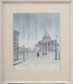 Chiang Yee (1903 - 1977) Vintage Chinese Rainy Street Scene Framed Gouache Painting