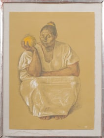 Francisco Zuniga Vintage Lithograph of Woman with Orange
