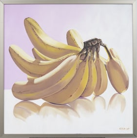 Vintage American Pop Art Banana Still Life Framed Original Fruit Oil Painting