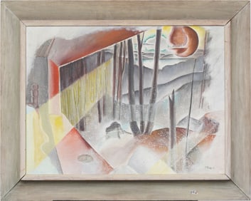 Virginia True (1900-1989) Vintage American Surreal Abstract Landscape Female Modernist Oil Painting