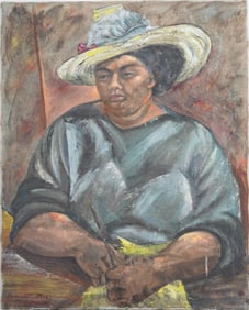 Margaret Jones Johnsons Signed Vintage American WPA Modernist Self Portrait Black Woman Oil Painting